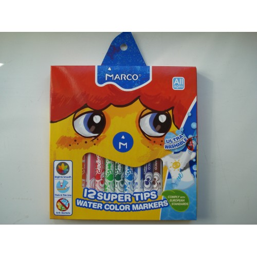 Фломастеры для досок на водной основе цветные Marco Super Washable в наборе 12 шт